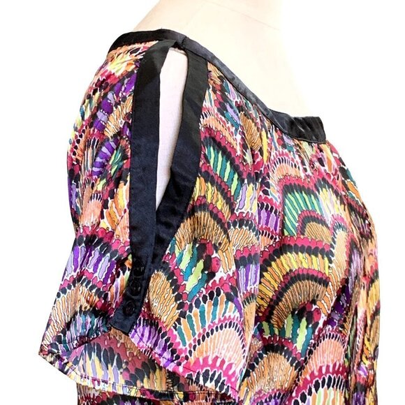 Velvet Heart Colorful Silky Slit Shoulder Short Sleeve Top Sz S #10A - Picture 4 of 10